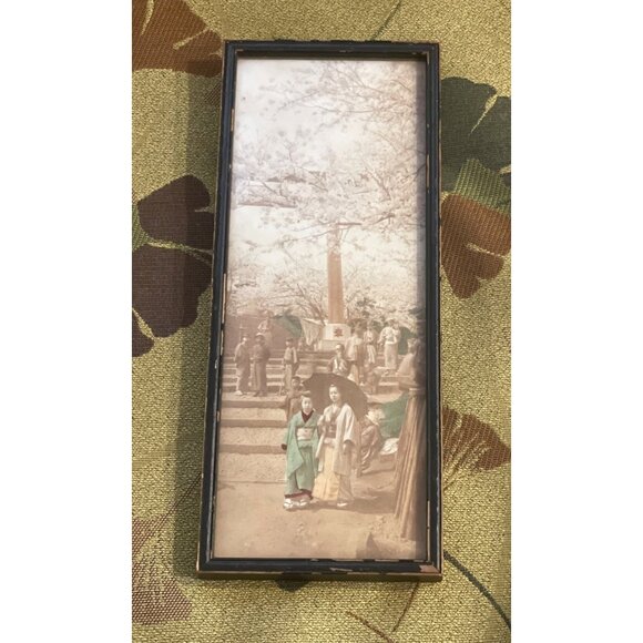 Antique Japanese Hand-Colored Large Fine Art Scroll Geisha, Cherry Blossoms - Picture 2 of 7